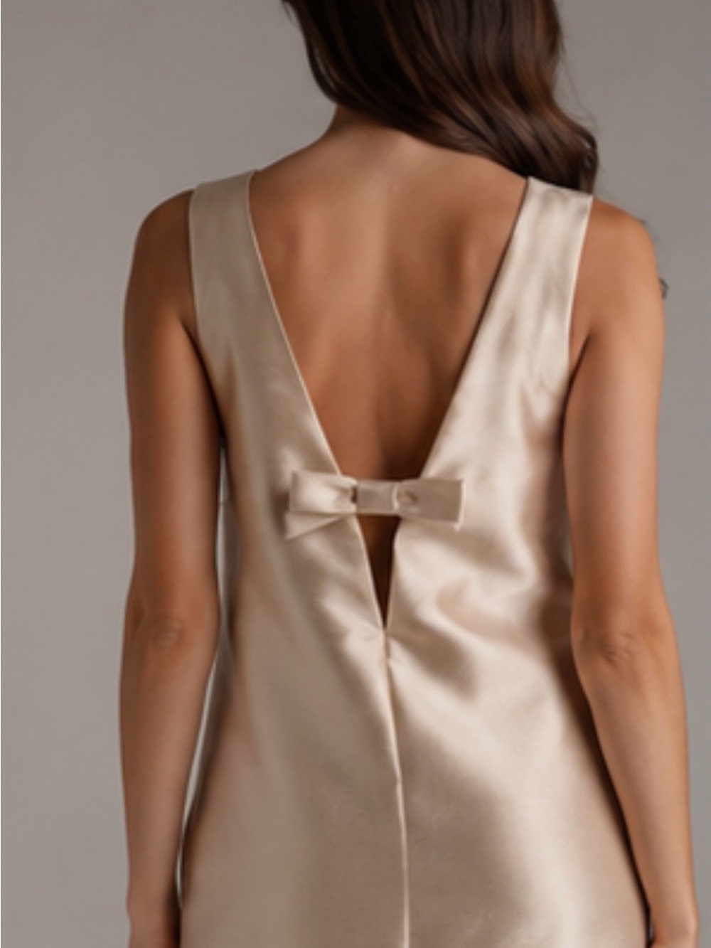 H&M Satin Backless Dress with Bow in Champagne Beige